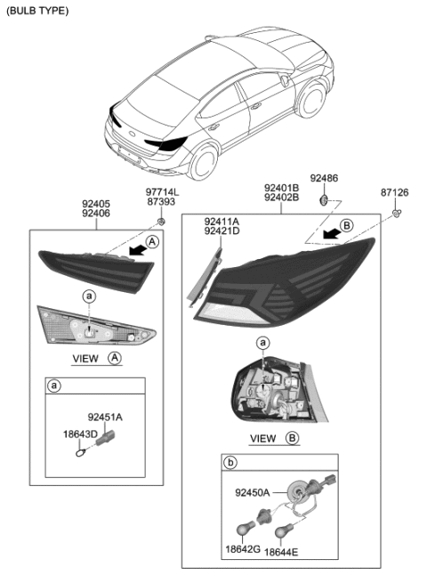 2006 Hyundai Tiburon Mounting Clip-Rear Combination Diagram for 92485A7000