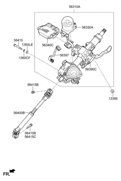 2006 Hyundai Tiburon  Column & Housing Assembly Diagram for 56390F2820