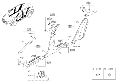 2001 Hyundai Tiburon Trim Assembly-Cowl Side RH Diagram for 85824F3000TRY
