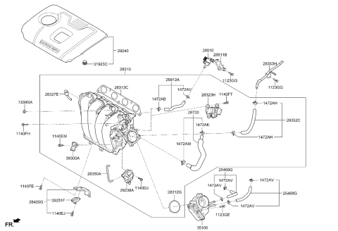 2003 Hyundai Tiburon  Hose Assembly A-RECIRCULATION Sole Diagram for 2827403000