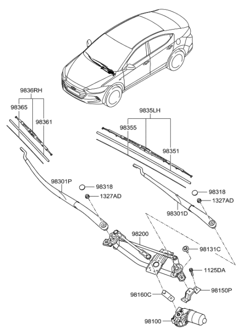 2001 Hyundai Tiburon  Wiper Blade Rubber Assembly(Drive) Diagram for 983512W000