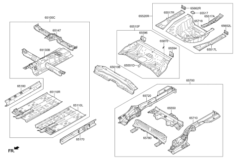 2005 Hyundai Tiburon Reinforcement Assembly-Center Floor Diagram for 65130F3000