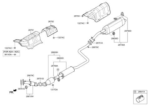 2003 Hyundai Tiburon  Front Muffler Assembly Diagram for 28610F3400