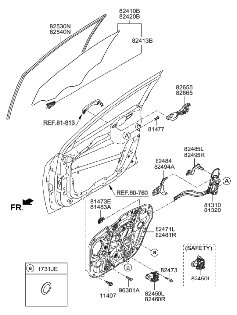 2005 Hyundai Tiburon Bracket-Front Outside Handle Support Diagram for 82495F3000