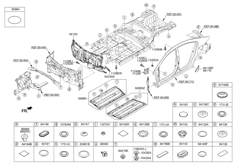 2001 Hyundai Tiburon Under Cover Assembly, RH Diagram for 84145F3001