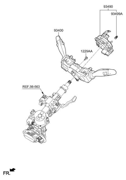 2003 Hyundai Tiburon Clock Spring Contact Assembly Diagram for 93490F2225