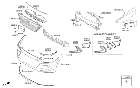 2005 Hyundai Tiburon Strip Assembly-Front Bumper Upper Diagram for 86357F3000