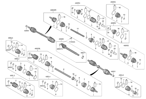 2005 Hyundai Accent  Bearing Bracket & Shaft Assembly Diagram for 49560P2600