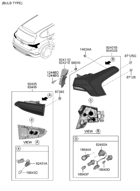 2004 Hyundai XG350  Rear Combination Inside Holder & Wiring Diagram for 92492S2000