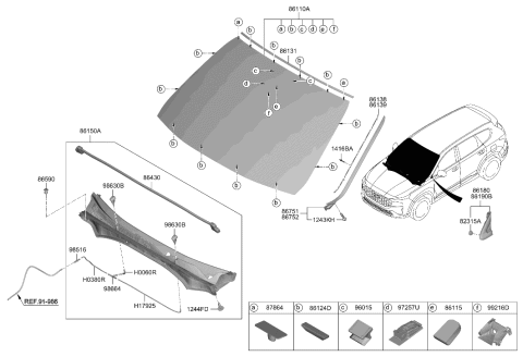 2005 Hyundai Accent  Cover Assembly-Cowl Top Diagram for 86150S2500
