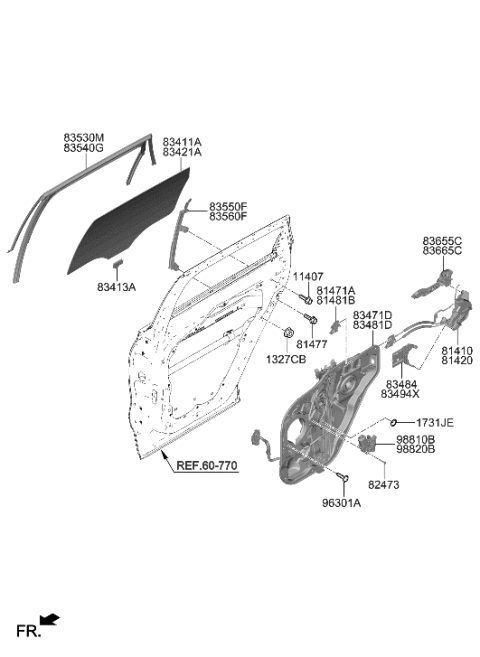 2003 Hyundai XG350 Base Assembly-RR Dr O/S HDL, RH Diagram for 83665S1000