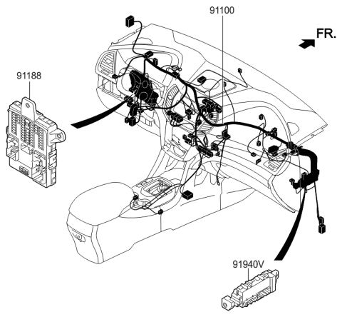2019 Hyundai Kona Electric Instrument Panel Junction Box Assembly Diagram for 919502W520