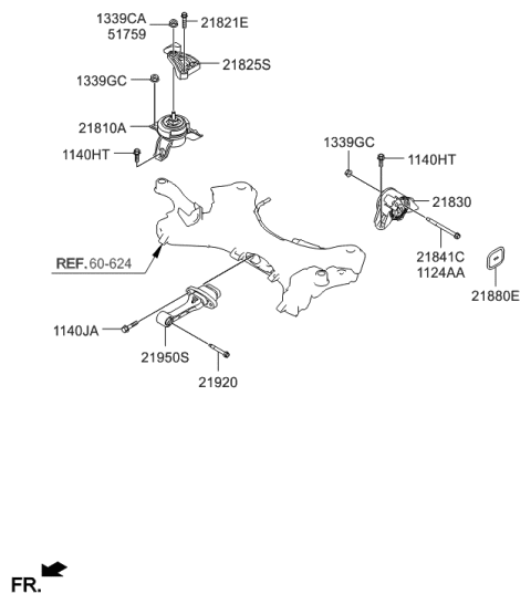 2019 Hyundai Sonata  Bracket Assembly-Roll Rod Diagram for 219502W000