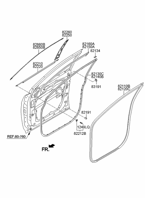 2019 Hyundai Sonata Weatherstrip-Door Opening Upper, RH Diagram for 821604Z000