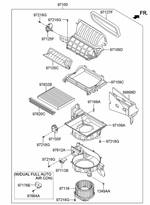 2019 Hyundai Sonata  Motor & Fan Assembly-A/C Blower Diagram for 971132B005