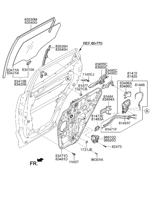 2019 Hyundai Kona Electric  Motor Assembly-Rear Door Power Regulator, LH Diagram for 834502W000