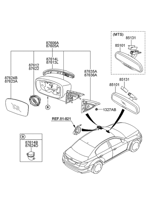 2009 Hyundai Veracruz Mirror Assembly-Outside Rear View, LH Diagram for 876103M400