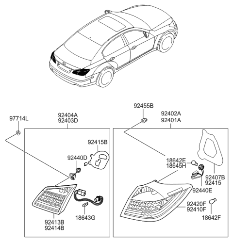 2009 Hyundai Veracruz  Bulb Holder And Wiring Assembly Diagram for 924403M050
