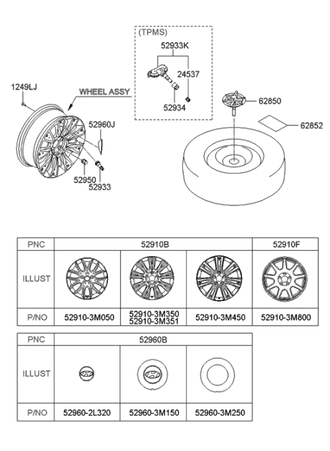 2007 Hyundai Veracruz  Cover-Plastic Wheel Diagram for 529603M310