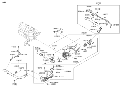 2019 Hyundai Veloster N  Hose Assembly-Heater Diagram for 254673C600