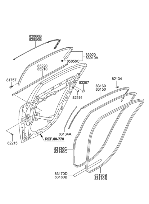 2006 Hyundai Veracruz  Weatherstrip Assembly-Rear Door Side RH Diagram for 831403M000