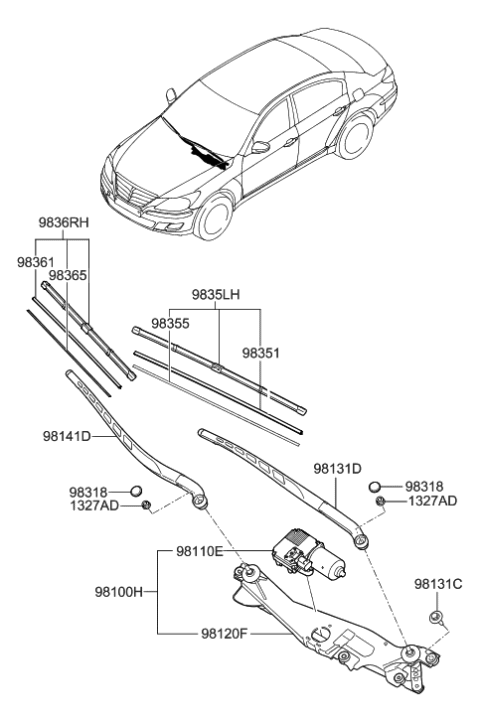 2008 Hyundai Veracruz  Windshield Wiper Blade Diagram for 983603M000
