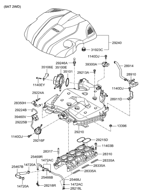 2006 Hyundai Veracruz Gasket-Upper To Lower Diagram for 282153CDA0