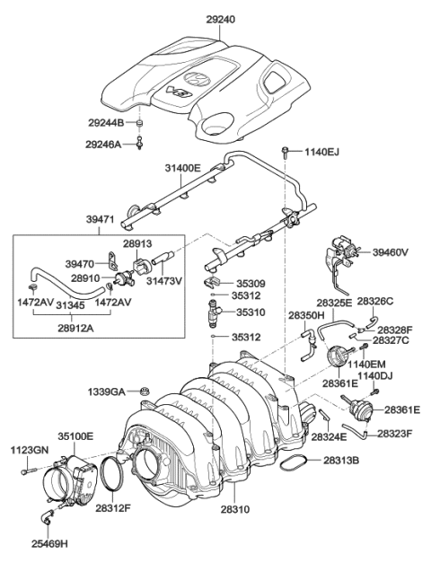 2008 Hyundai Veracruz  Engine Cover Assembly Diagram for 292403F000