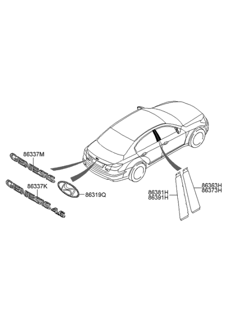 2010 Hyundai Veracruz Genesis 4.6 Emblem Diagram for 863123M200