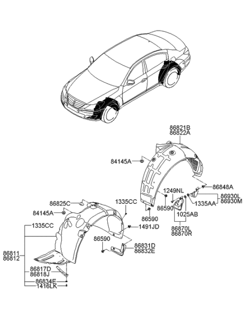 2007 Hyundai Veracruz  Front Wheel Guard Assembly, Right Diagram for 868123M000