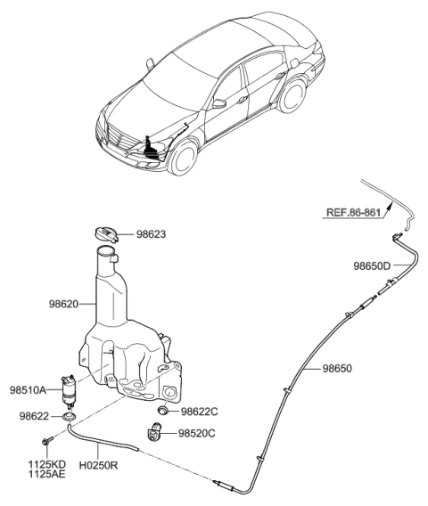 2016 Hyundai Elantra Windshield Washer Motor & Pump Assembly Diagram for 985103M000