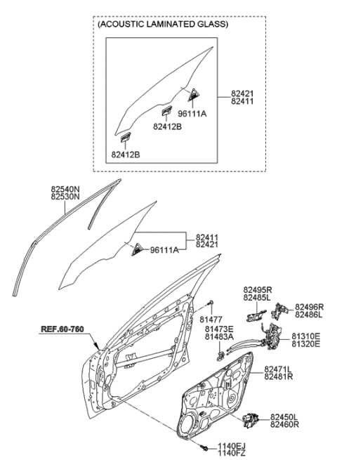 2019 Hyundai Veloster N  Run Assembly-Front Door Window Glass LH Diagram for 825303M000