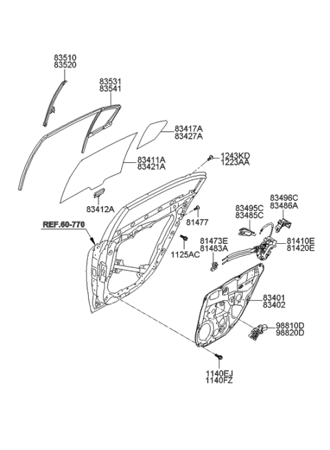 2008 Hyundai Veracruz  Glass-Rear Door Window, RH Diagram for 834213M000