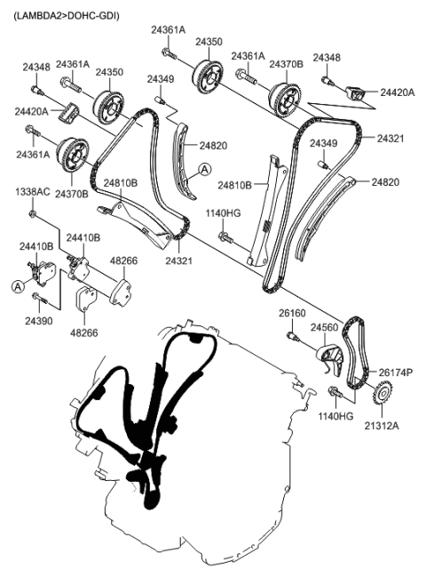 2019 Hyundai Veloster N  Tensioner Assembly-Timing Chain Diagram for 244103CGA0