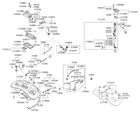 2009 Hyundai Veracruz  Clip-Hose Diagram for 1472013006B