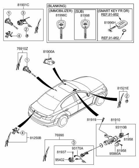 2007 Hyundai Veracruz  Switch Assembly-Key Illumination & Door War Diagram for 931703M010