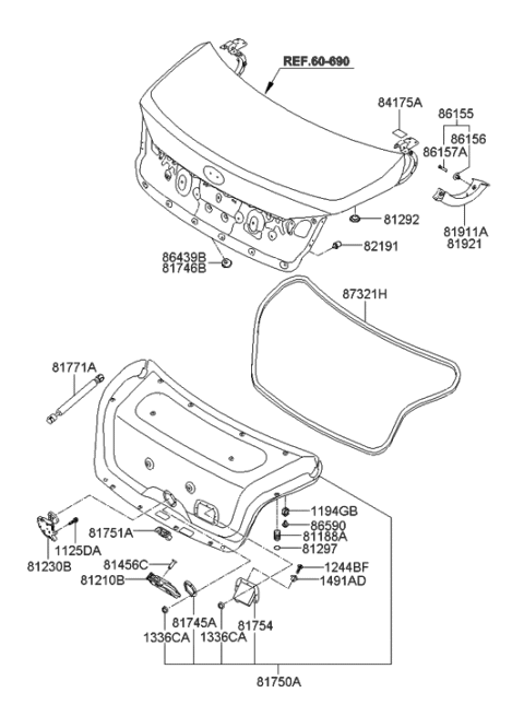 2008 Hyundai Veracruz Bumper-Door Overslam Diagram for 821911E000
