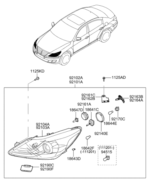 2010 Hyundai Veracruz Bulb Diagram for 1864221008S