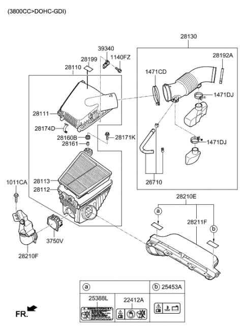 2007 Hyundai Veracruz  Duct-Air "A" Diagram for 282113M200