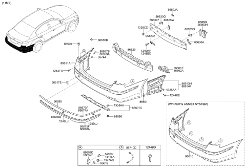 2008 Hyundai Veracruz  Band-Rear Beam Upper Diagram for 866333M010