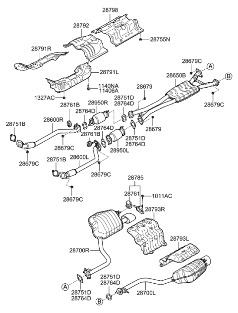 2009 Hyundai Veracruz  Tail With Muffler Pipe, Right Diagram for 287003M100