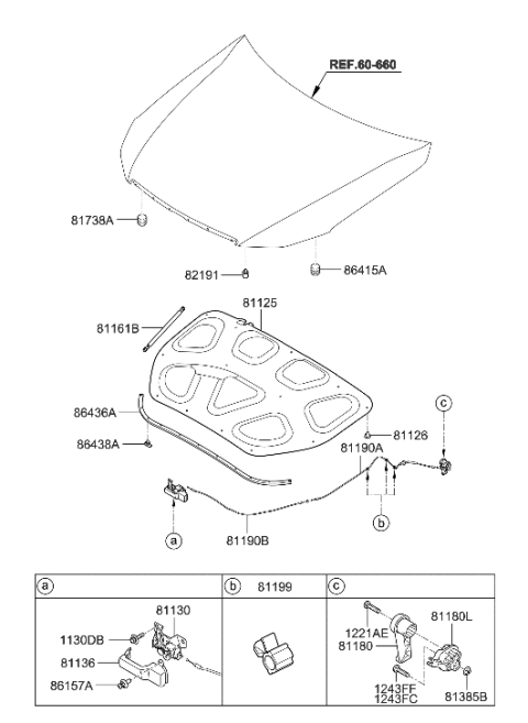 2007 Hyundai Veracruz  Cable Assembly-Hood Latch Release Diagram for 811903M000