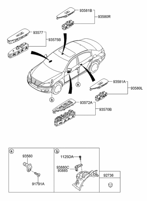 2007 Hyundai Veracruz Switch Assembly-Power Window Sub, RH Diagram for 935813M100A4