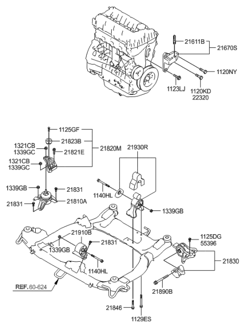 2021 Hyundai Santa Fe Hybrid  Transaxle Mounting Bracket Assembly Diagram for 218302T050