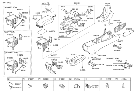2022 Hyundai Santa Fe Hybrid  Cover-Front Console Upper Diagram for 846513Q1004X