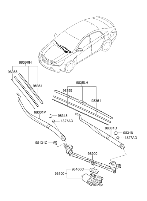 2021 Hyundai Santa Fe Hybrid  Crank Arm-Windshield WIPER Motor Diagram for 981600W000