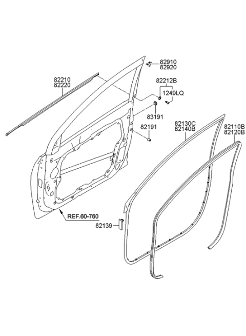 2022 Hyundai Santa Fe Hybrid  Weatherstrip Assembly-Front Door Belt Outside LH Diagram for 822103S000