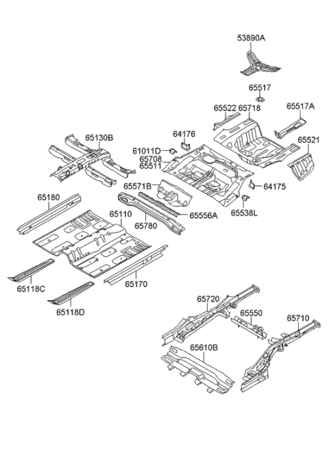 2022 Hyundai Santa Fe Hybrid Member-Center Floor Side, Upper Diagram for 651183Q000