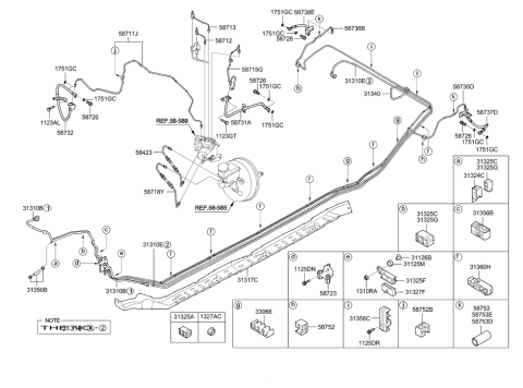2023 Hyundai Nexo  Clip-Brake Fluid Line Diagram for 587523Q500