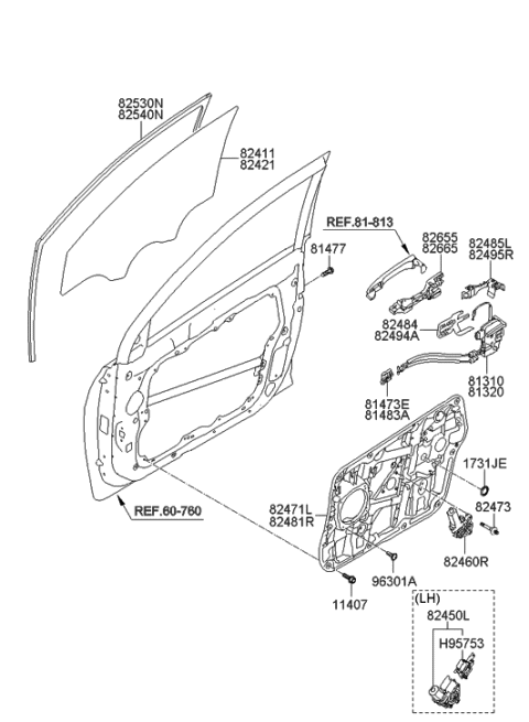 2023 Hyundai Nexo Glass-Front Door Window, RH Diagram for 824213Q050